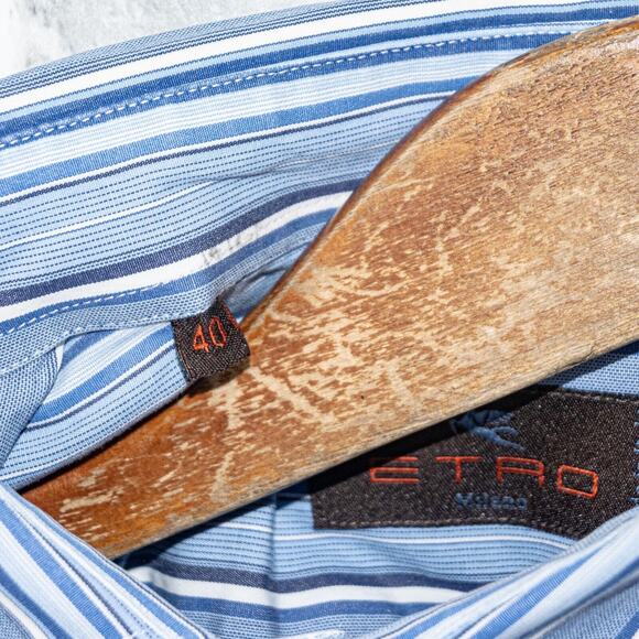 ETRO Milano Button up Dress Shirt in Blue striped cotton size 40 Made in Italy - Picture 11 of 11